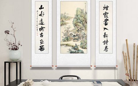 中堂墙上挂什么字画合适？山水画配对联妙极了